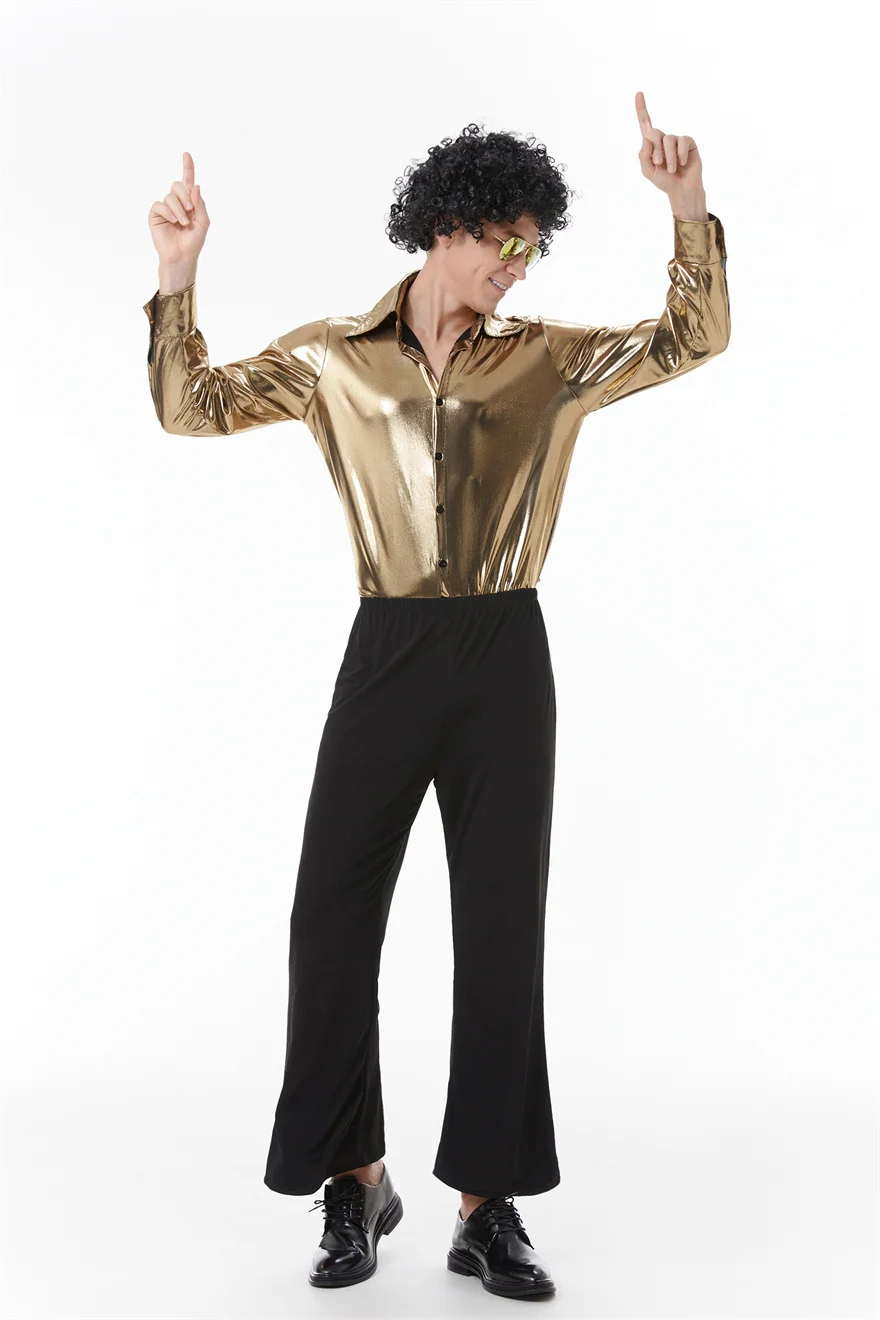 

Adult Halloween Party Hippie Costume Men Vintage 70s 80s Disco Stage Performance Dancing Rock Hippies Cosplay Fancy Dress