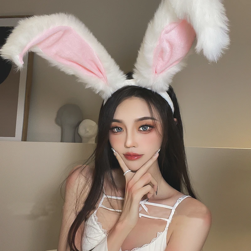 New Lolita Cosplay Headband Fluffy Plush Sweet Long Rabbit Bunny Ears Hair Band Bandana Hair Hoop Anime Cosplay Headpiece