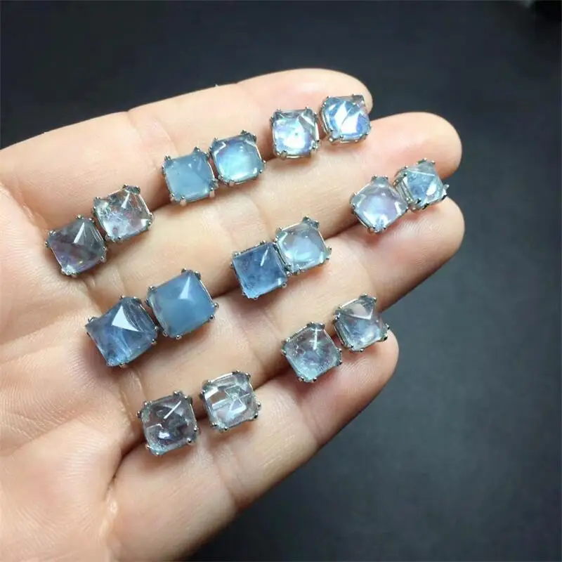 

High-quality S925 Aquamarine Earring Quartz Crystal Ear Studs Earrings For Women Luxury Quality Jewelry 1pcs