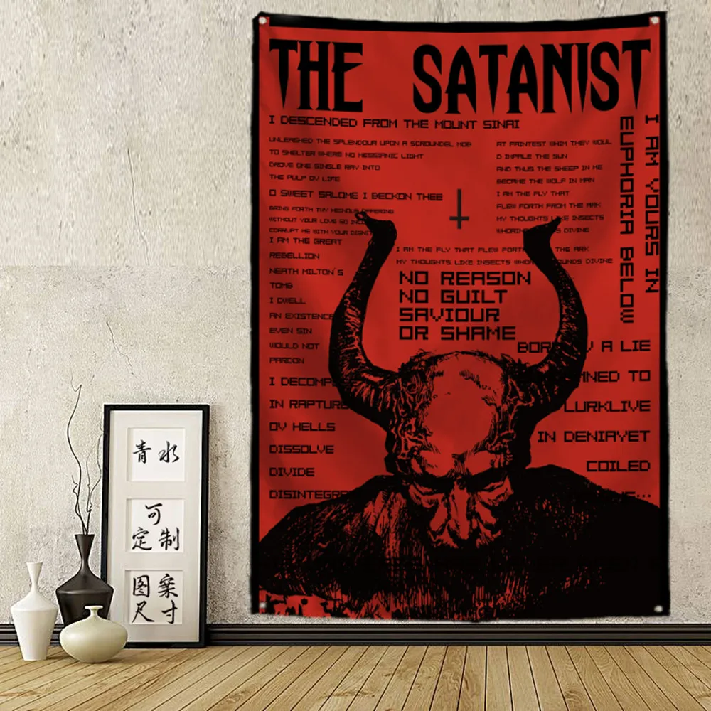 

Винтажные украшения для дома Satanist, настенные баннеры, настенный флаг, страшная дьявола, смерти, искусственная живопись, гобелен, настенная д...