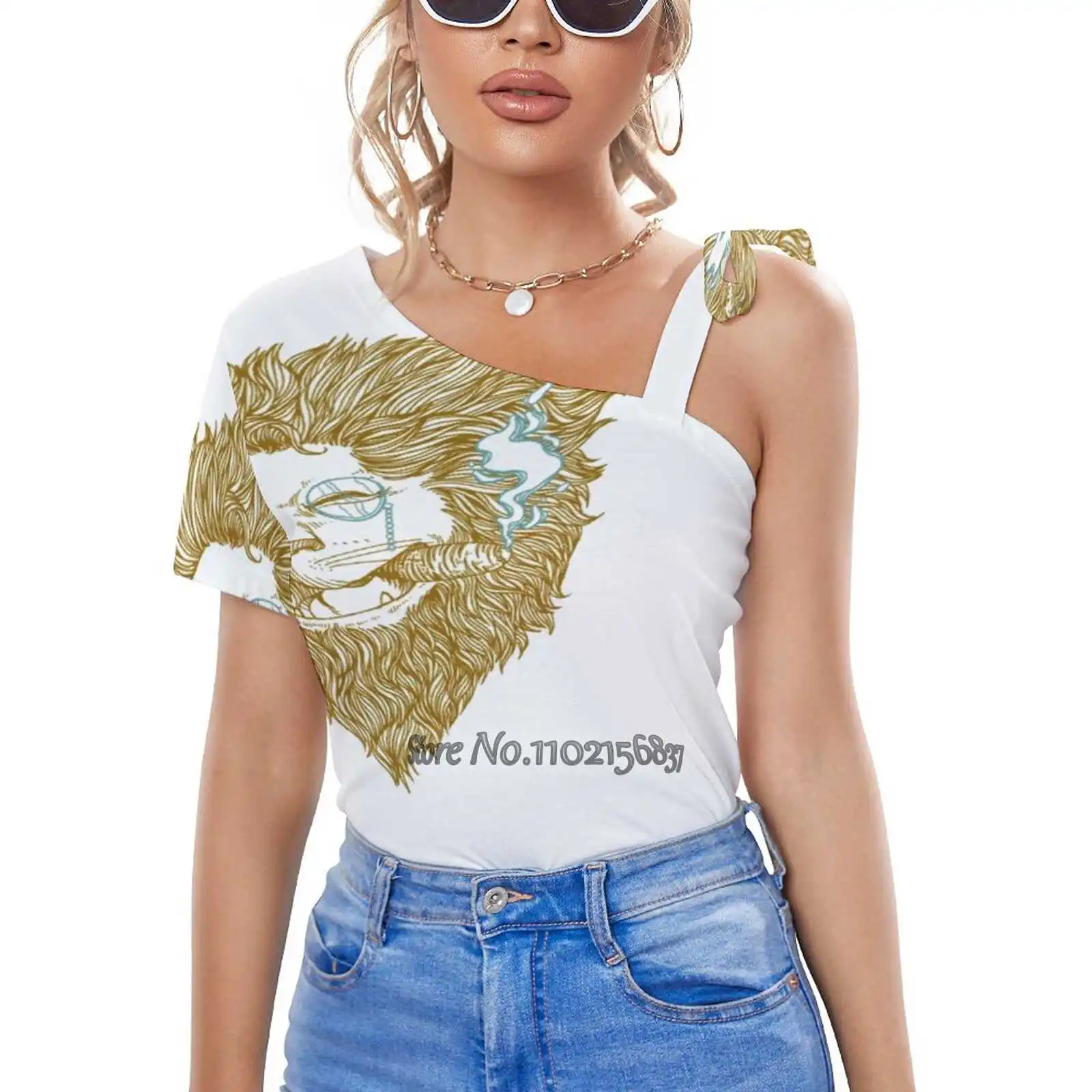 Женские футболки с рисунком курительного льва топы модная футболка графическим