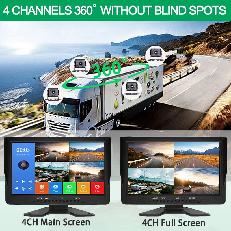 10 1-дюймовый 4-канальный AHD 1080P автомобильная резервная камера MP5 DVR для