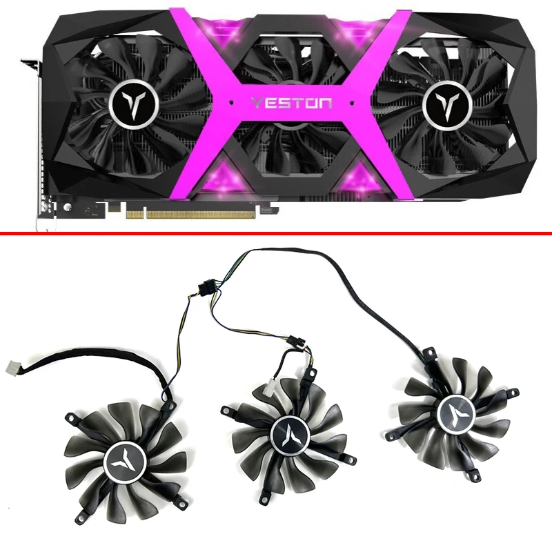 

3 шт., вентилятор для видеокарты Yeston RX590 Radeon RX 6650XT RX6600XT