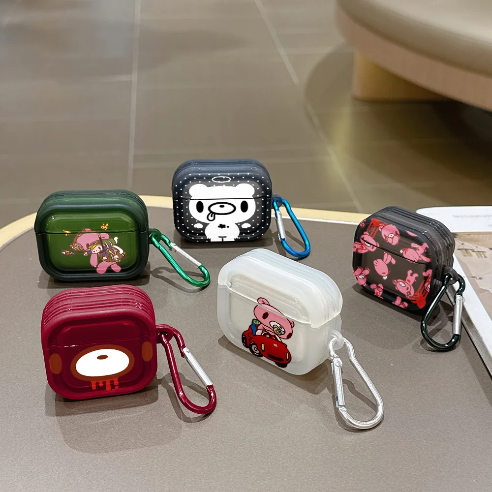 Фото Розовый полупрозрачный силиконовый чехол G-Gloomy B-Bear для Airpods 4 3 Pro 2 1, защитные чехлы для беспроводных наушников Pro2 №2