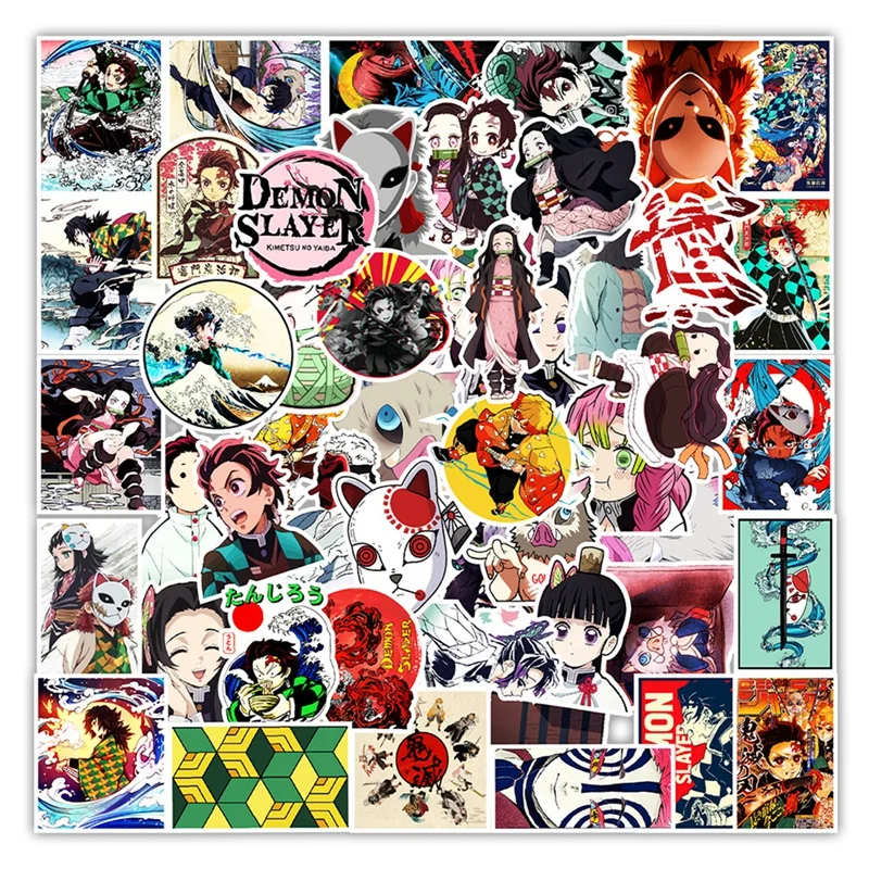 

50Pcs/Set Anime Demon Slayer Sticker Decals For Laptop Luggage Skateboard Guitar Motorcycle Phone Waterproof Stickers Kids Toy