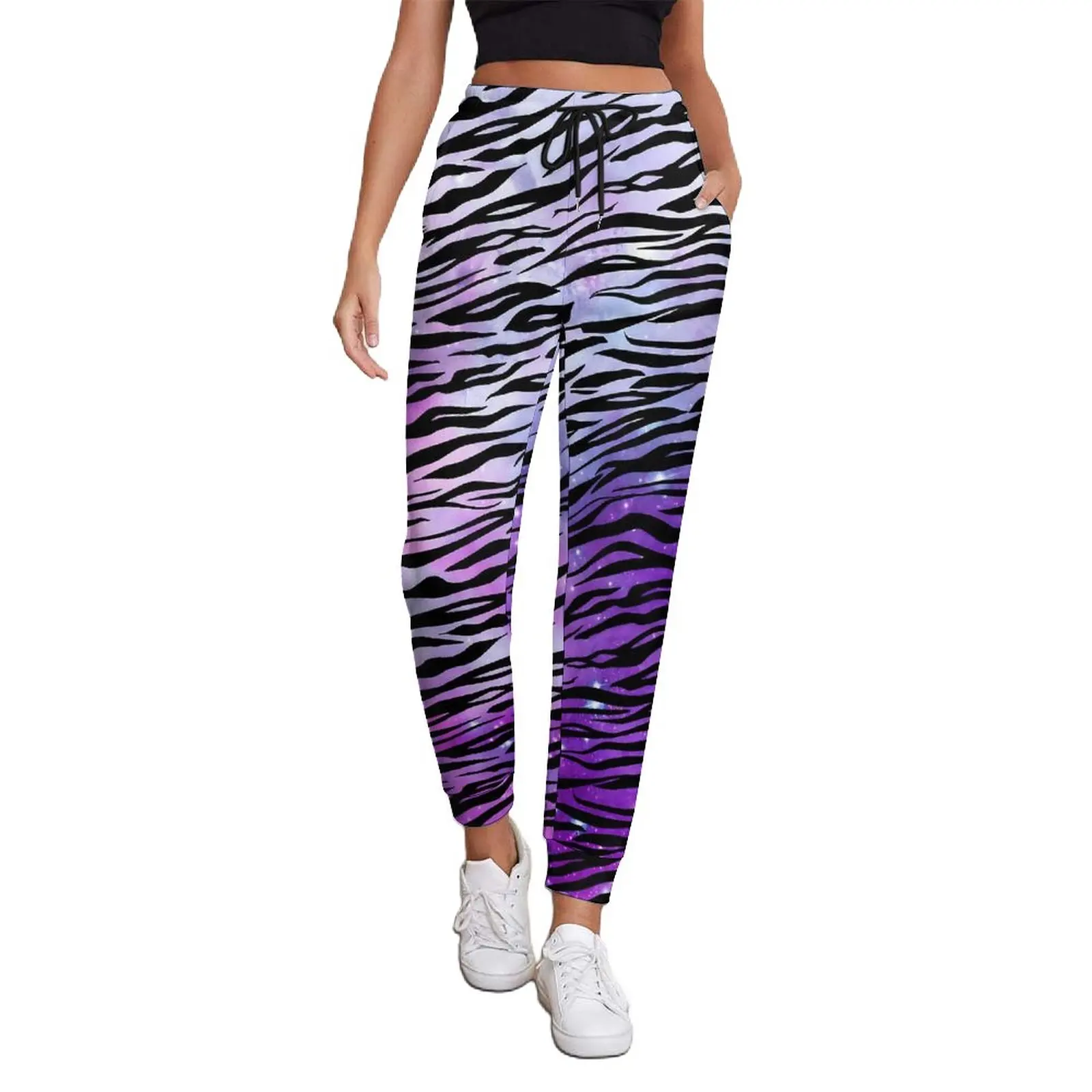

Tiger Print Baggy Pants Spring Black and Purple Trendy Sweatpants Woman Street Wear Design Trousers Big Size 2XL
