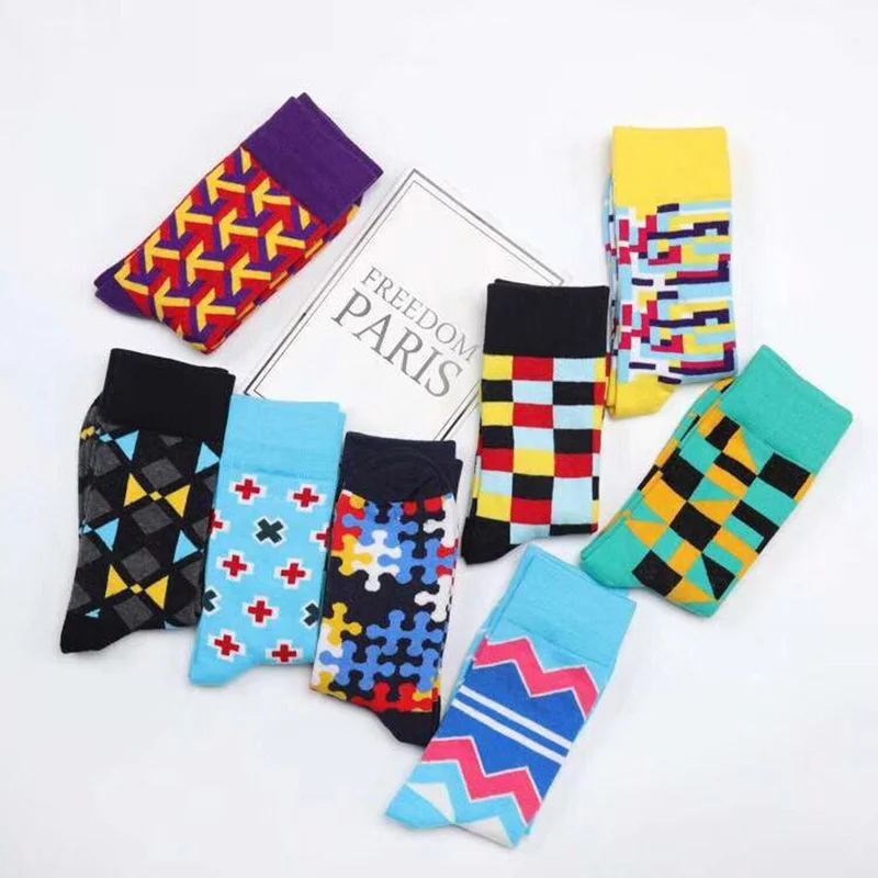

Peonfly Men's Colorful Happy Socks Diamond Dot Geometric Funny Combed Cotton Calcetines Largos Hombre