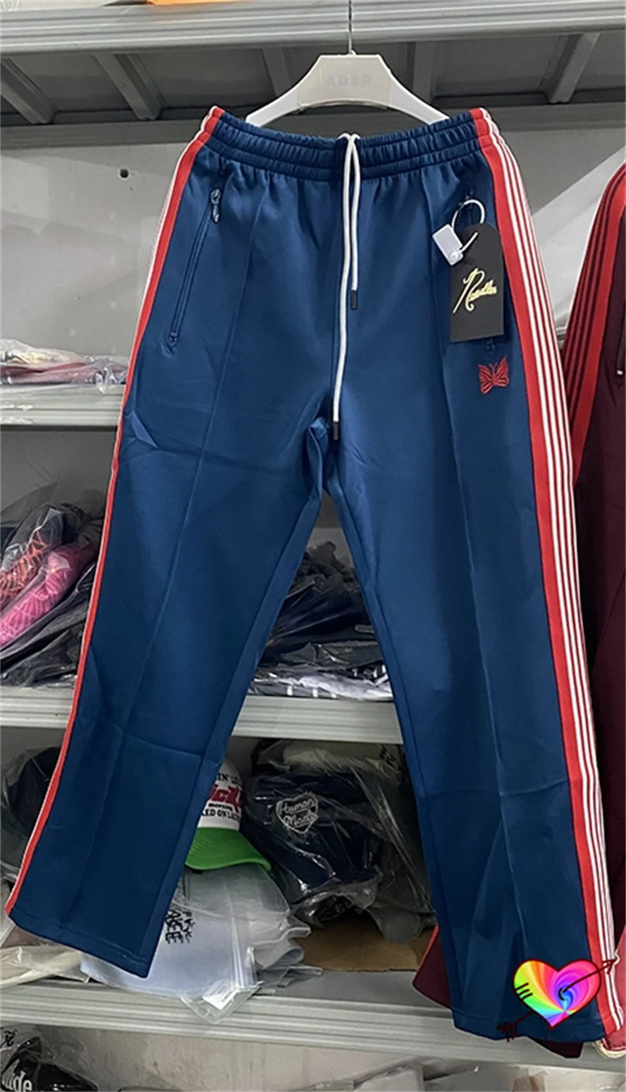 

Мужские и женские тренировочные штаны AWGE, синие однотонные спортивные штаны в полоску красного и белого цветов с принтом в виде бабочки и иглами, 1:1, 2023