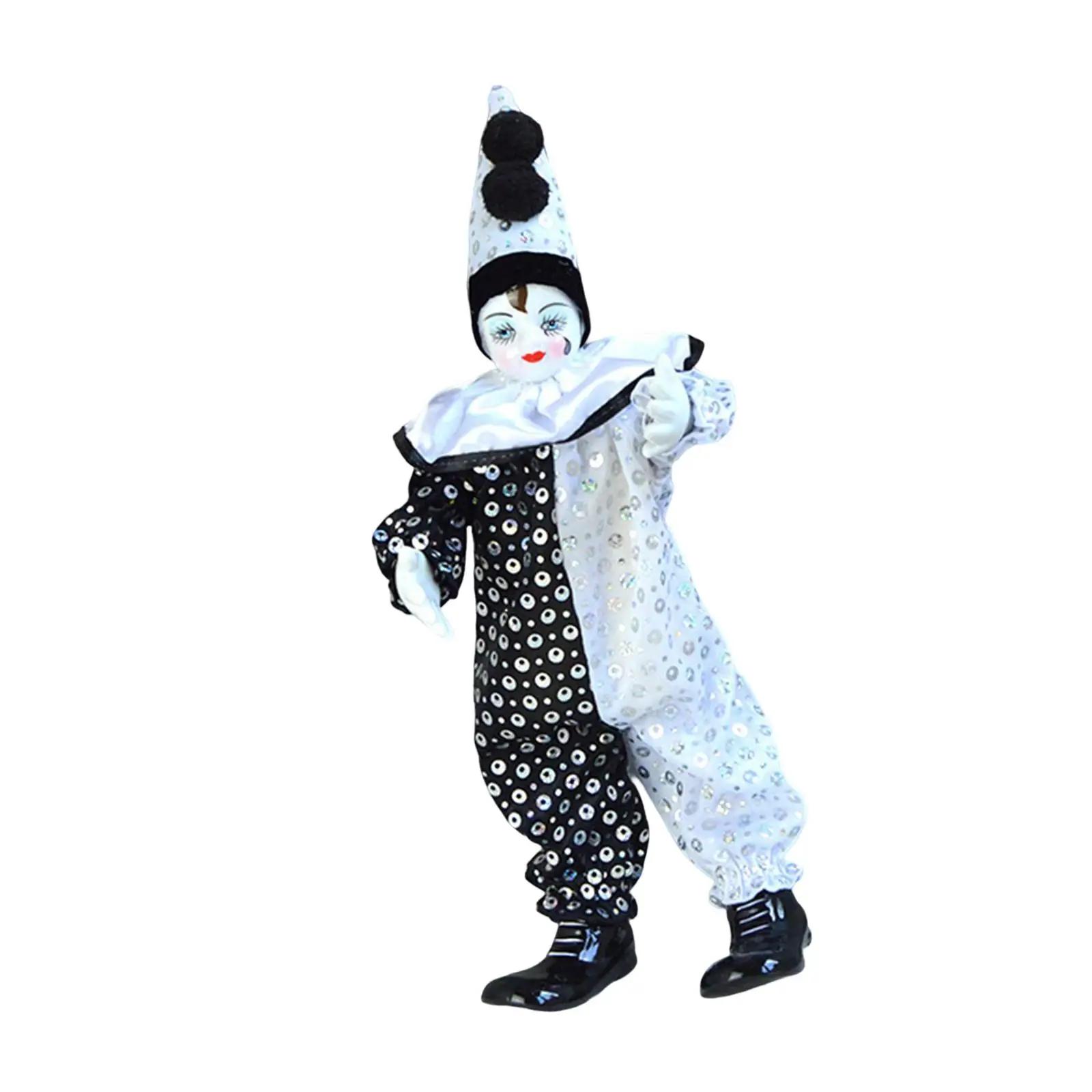 

Funny Clown Stuffed Toy Figure Collectible Cloth Standing Home Display 15inch Porcelain Clown Model for Festival Arts Crafts