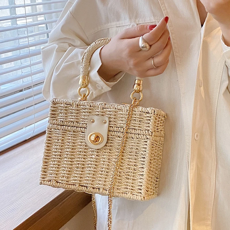 

Designer Straw Women Small Handbags High Quality Ladies Chain Messenger Crossbody Bags for Women Fashion Female Shoulder Box Bag