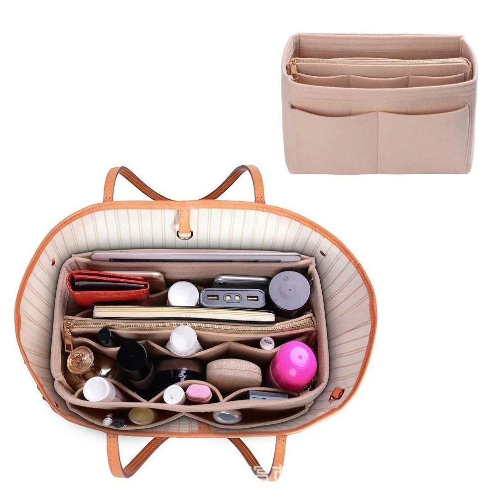 New Women Make up Organizer Felt Insert Bag For Handbag Travel Inner Purse Portable Cosmetic Bags Fit Various Brand Bags