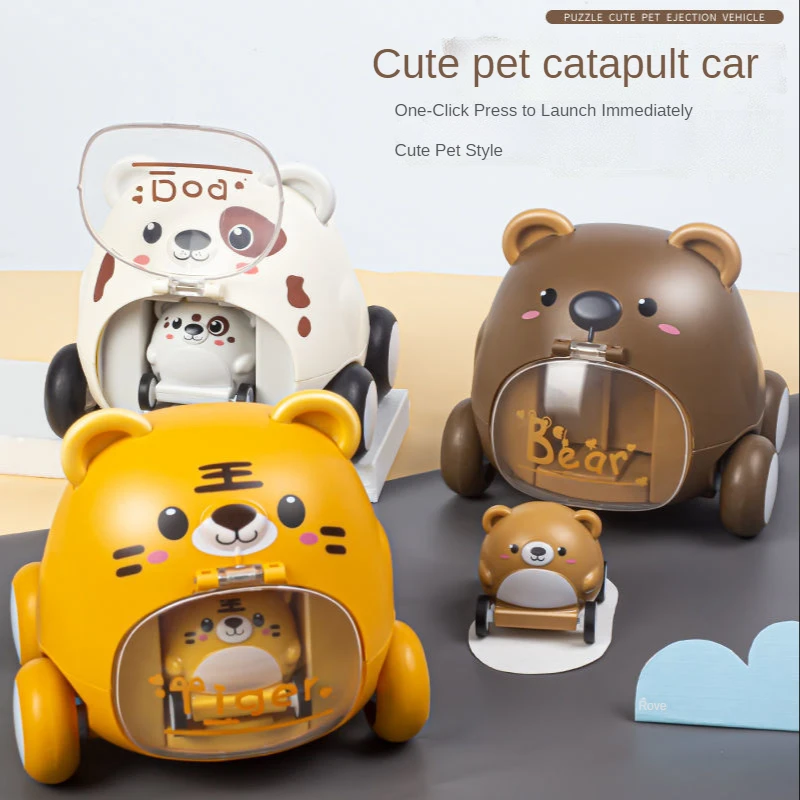 Coche de juguete interactivo para niños, catapulta, oso, perro, Tigre, Montessori, educativo, regalo de cumpleaños, pasatiempos