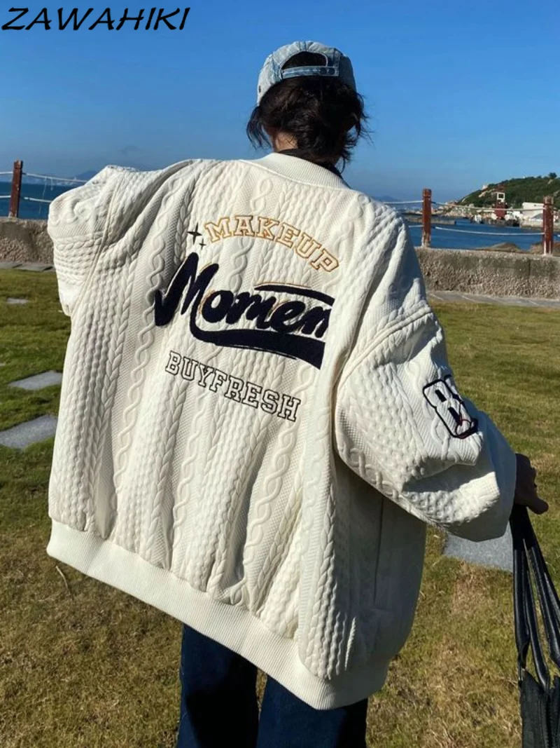 

American Retro Baseball Jackets Female Autumn Streetwear letter embroidery Loose Harajuku Jacket Streetwear Jacket Outerwear