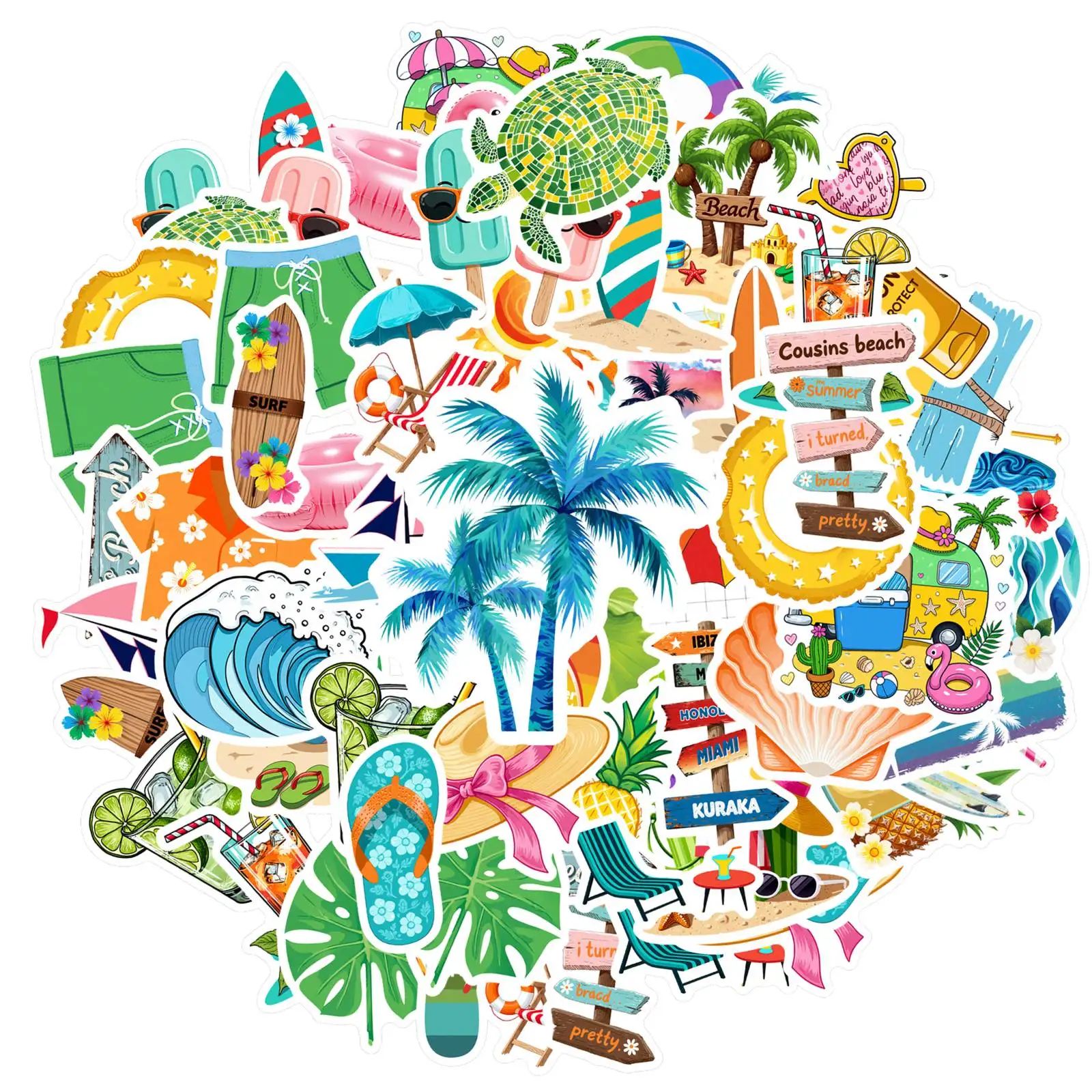 35 шт.-50 шт., тропические летние наклейки, мультяшные тропические наклейки для отдыха, тропические наклейки для телефона «сделай сам», ноутбука, скрапбукинга, велосипеда