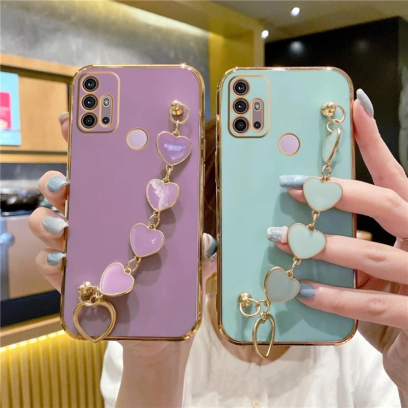 

11 12 11S 10 Love Heart Bracelet Chain Phone Case For Infinix Note 12 Hot 12 12i 12Play 10i Tecno CAMON18P Fashion Plating Cover