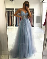 sexy sling evening dress robe de soiree high quality tulle with applique crystal formal prom party dresses vestido festa