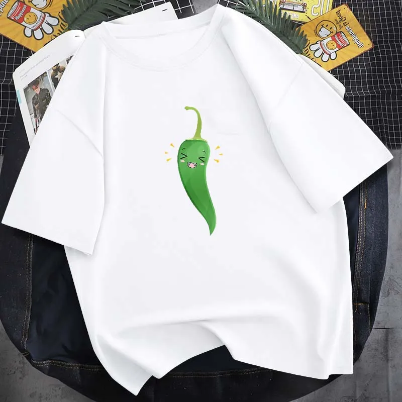 

Summer Hot New Product Little Chili Print T-Shirt 100% Cotton Round Neck Unisex Short Sleeve Cute Casual Daily Simple Top