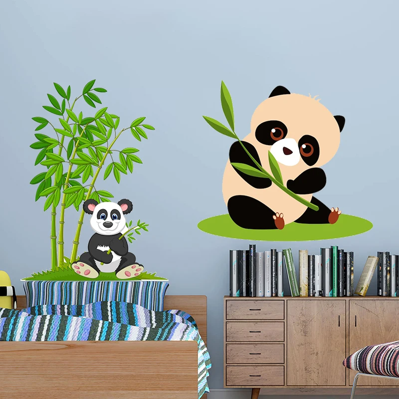 Мультяшные панды бамбуковые наклейки на стену для детской комнаты потолочная