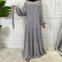 2022 middle east fashion double chiffon red green purple pink solid color large hem loose robe islamic dress 6527