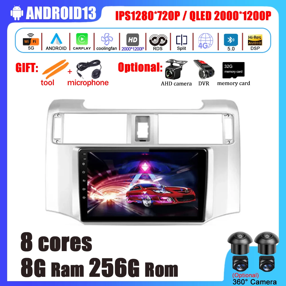 

Android 13 для Toyota 4runner 5 N280 2009 - 2020 автомобильное радио мультимедийный видеоплеер навигация 2 din автомобильный беспроводной адаптер
