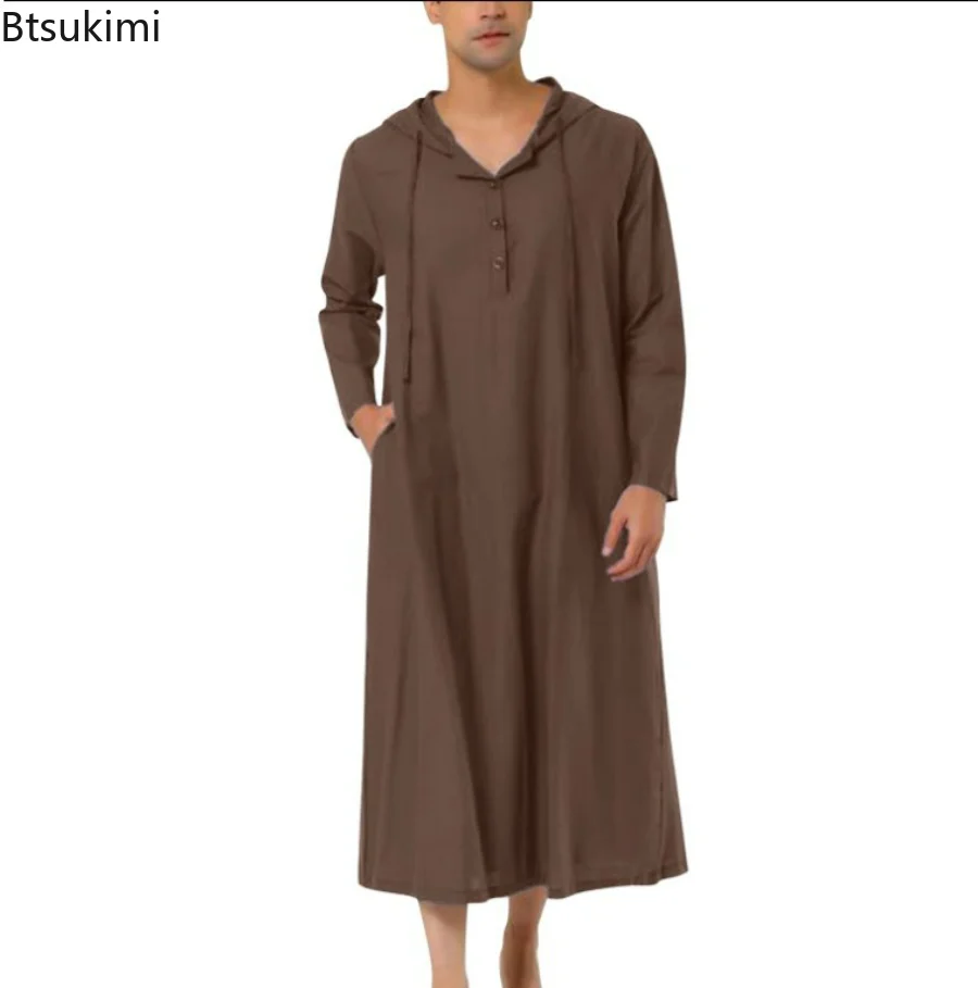 Muslim Men's Jubba Thobe Muslim Robe Arabic Islamic Clothing Hoodies Abaya Dubai Kaftan Long Sleeve Soild Saudi Arabia Clothes