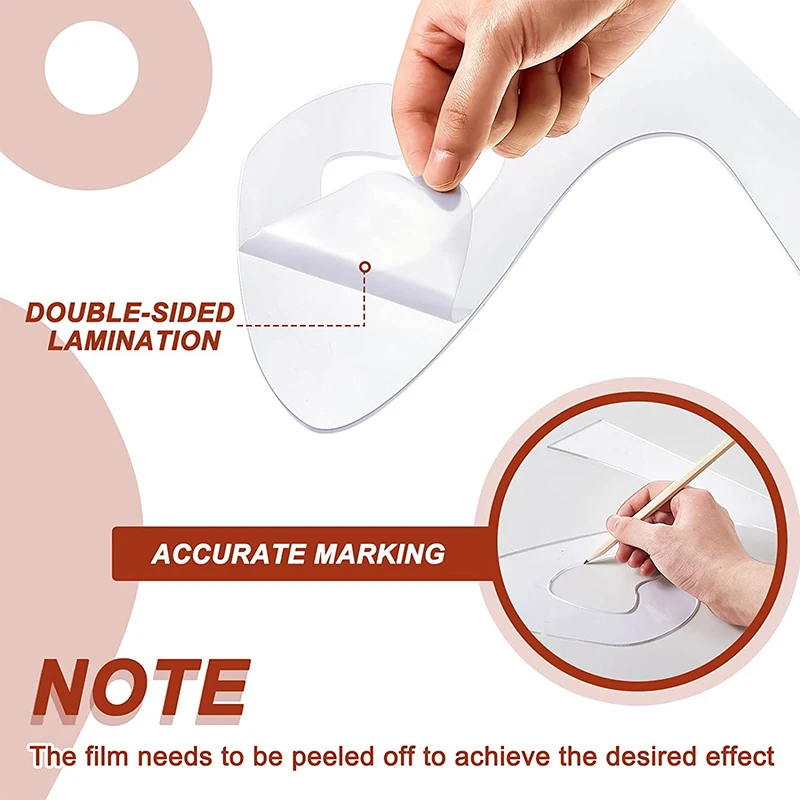 

Handle Cut Template Scratch-proof Clear Curve Double Sided Cutting Template Chopping Board Anti-slip Transparent Handle Template