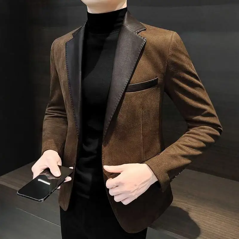 Оленькая кожа весна и осень 2024 повседневный мужской осенне-зимний костюм из