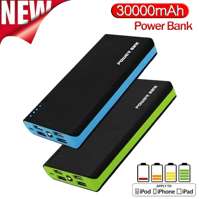 

Power bank 30000mAh portable charger for Xiaomi iPhone mi mobile external battery USB output LED light Poverbank mobile phone