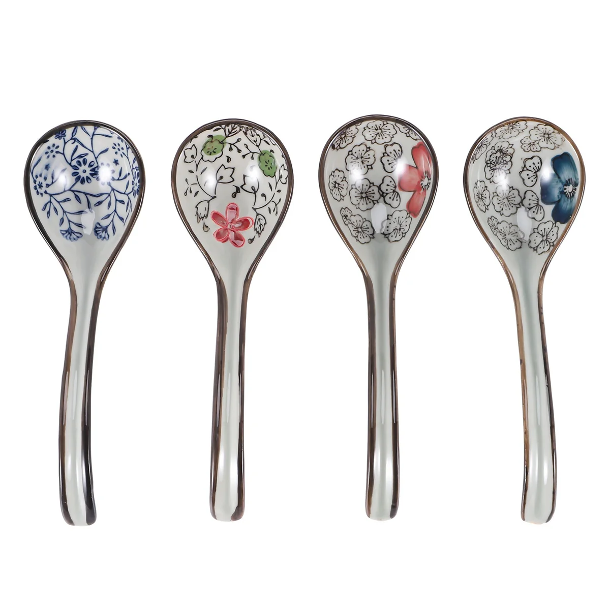 4 Pieces Asian Retro Chinese Ceramic Rice Spoons Curved Hand