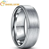 bonlavie 8mm steel color lassa tungsten carbide ring mens women fashion wedding jewelry best gift good quality