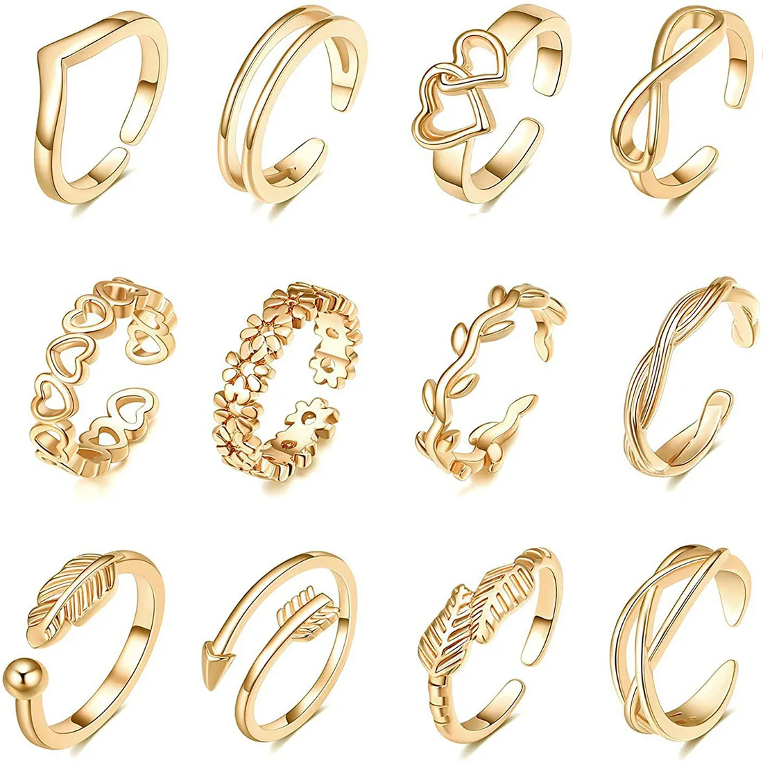 

12Pcs Knuckle Stackable Rings Sets for Women Teen Girls,Bohemian Retro Goth Punk Vintage Joint Finger Gold Sliver Ring for Men