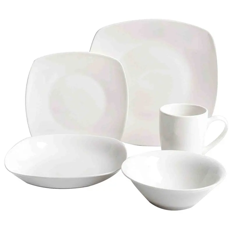 

Zen Buffetware Ceramic 30 Piece Soft Square Dinnerware Set in White