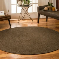 natural jute rug carpet handloom braided plain decoration home living room area floor mat coffee color round rug bedroom