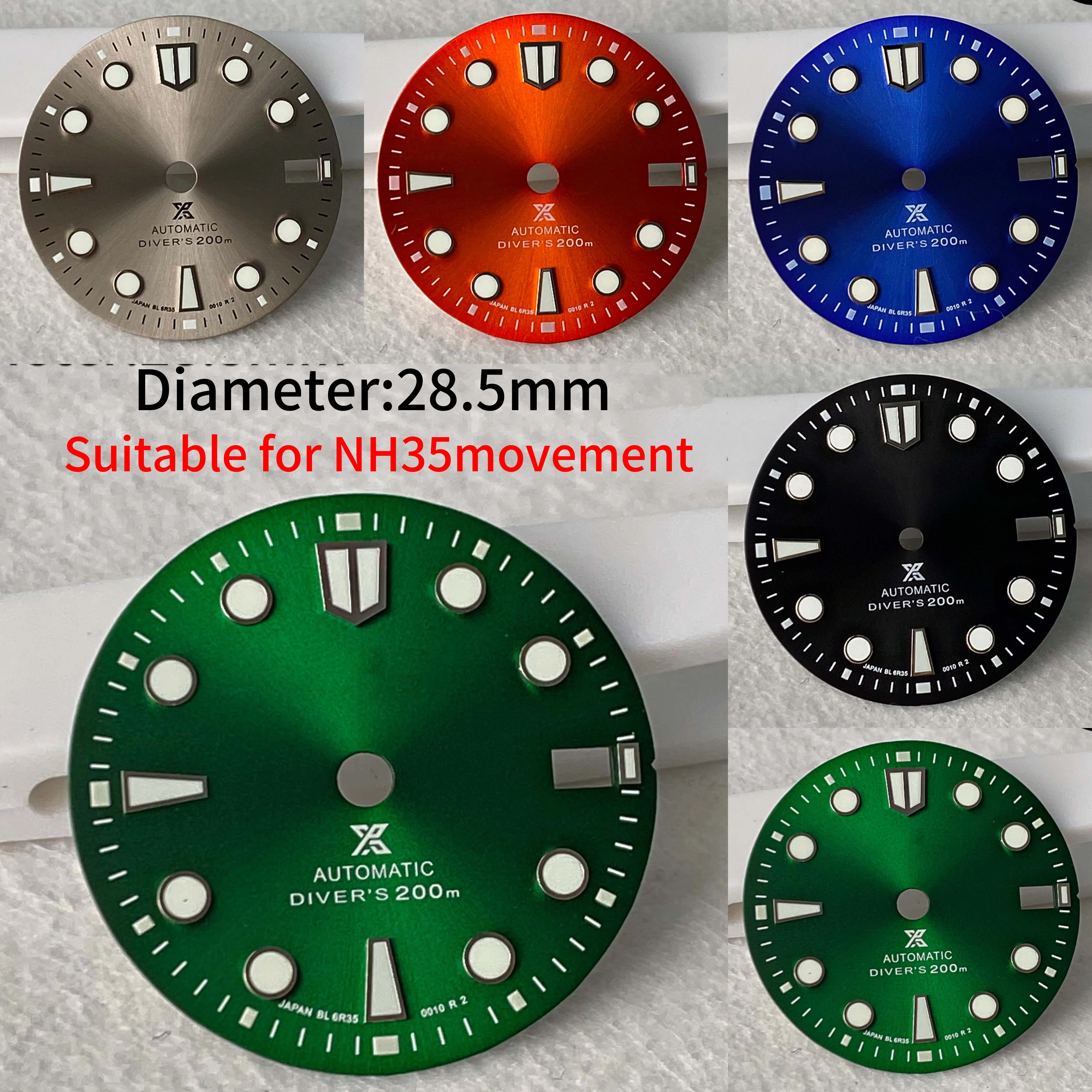 28 5 мм NH35 циферблат проспект солнце узор зеленый свет C3 подходит для NH35/NH36