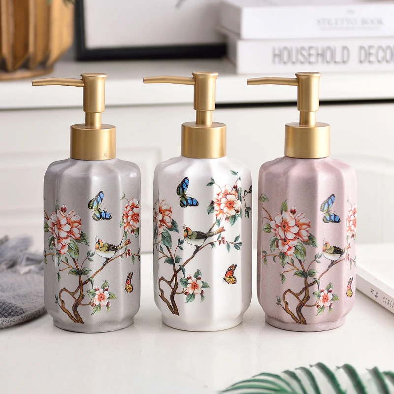 

350ml Chinese Style Ceramic Liquid Soap Dispenser Shampoo Bottle Porcelain Lotion Bottle Bathroom Accessories Shampoo Dispenser