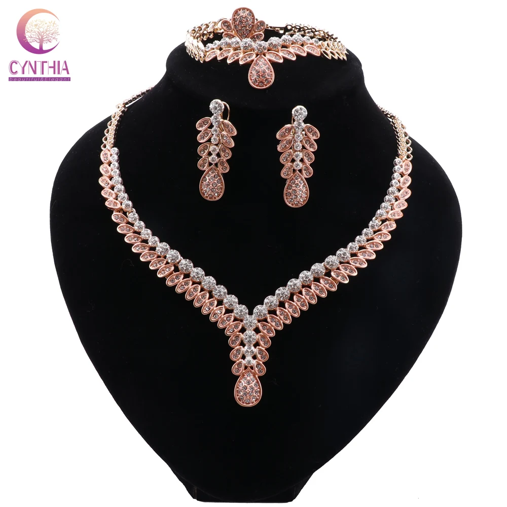 

CYNTHIA Necklace Set for Women Dubai African Colorful Jewelry Sets Bridal Earrings Rings Indian Nigerian Wedding Jewelry Gift