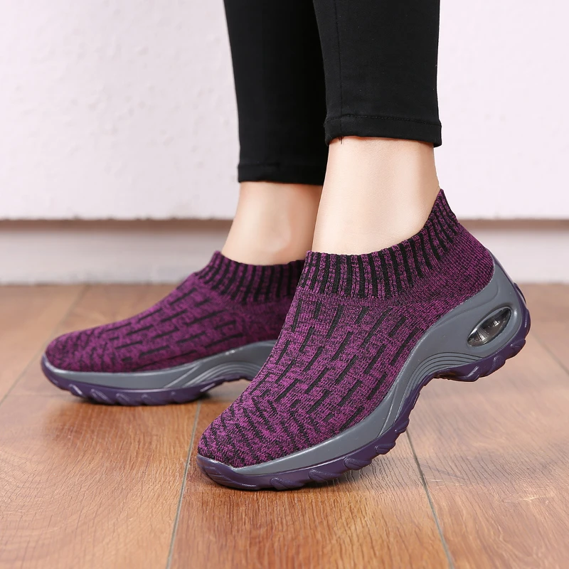 

Women's Shoes Shallow Cushion PU Bottom Striped Low Socks Shoes Casual Shoes Comfortable Athletic Training Footwear Canvas Shoes