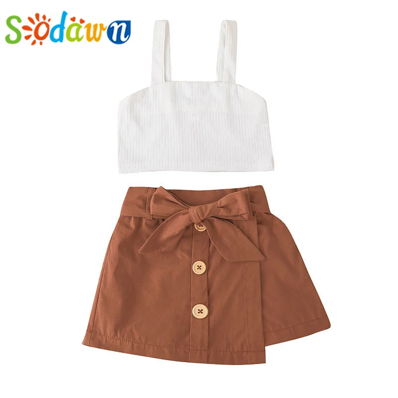 

Sodawn Baby Girl Clothes Summer Suspender Top+Skirt 2Pcs Children Clothing Kid Clothes For 1-5 Years