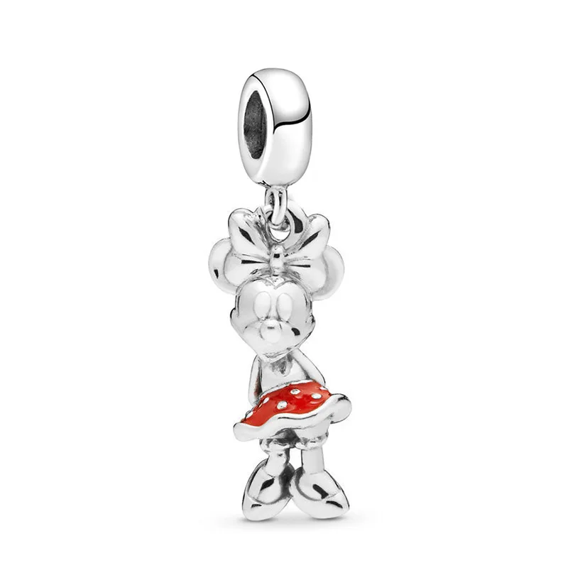 

Cute Red Dress Minnie Pendant DIY Fit Original Pandora Charms Bracelet Women Disney Cartoon Mickey Mouse Beads For Bijoux Making