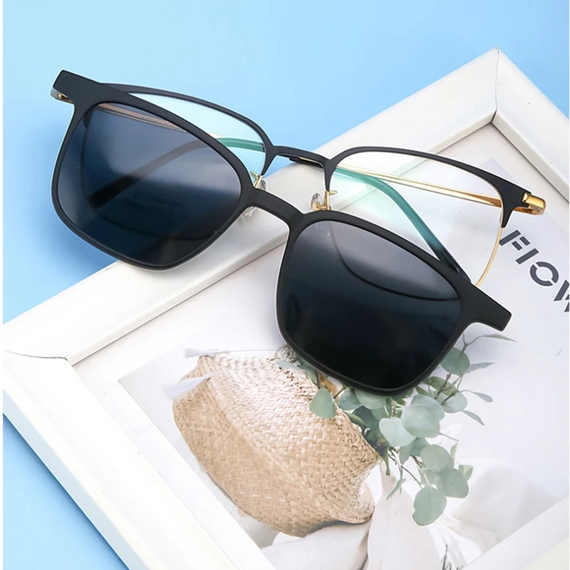 New men's full rim titanium glasses polarized clip on prescription eyeglasses myopia T5003