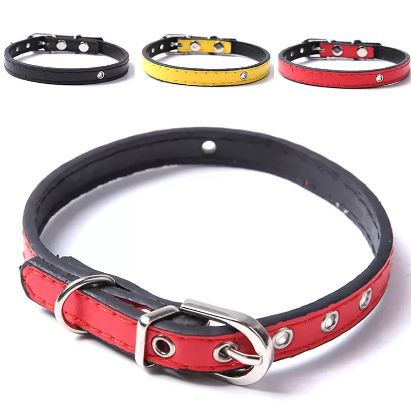 

2022New Fashion Pet Dog Collar High Quality PU Leather Solid Soft Colorful Neck Strap Adjustable Small Medium Large Dogs Cats Co