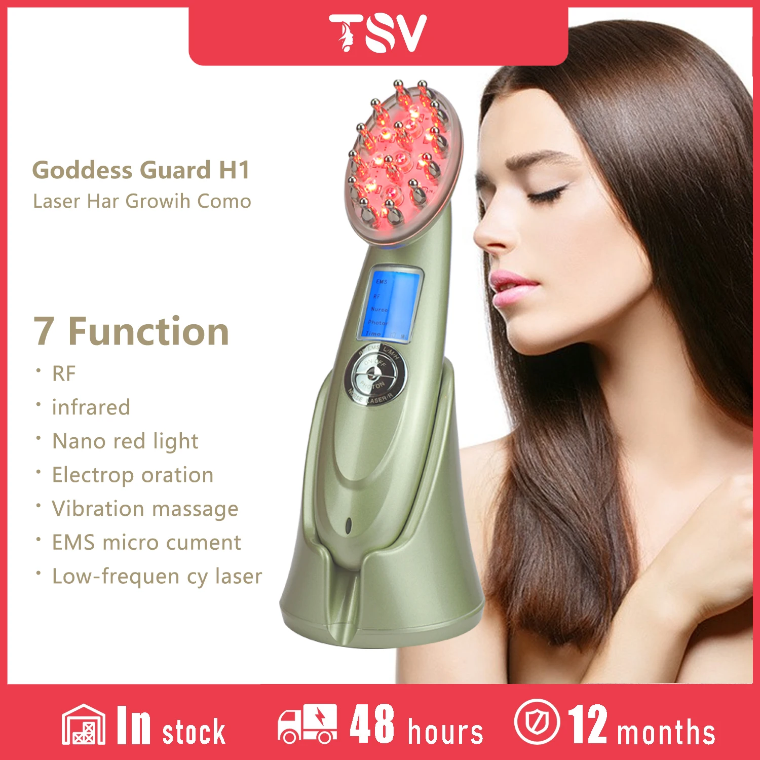 

Электрическая лазерная расческа для роста волос, против выпадения волос, Массажная терапия, инфракрассветильник освещение, фотоэлектричес...