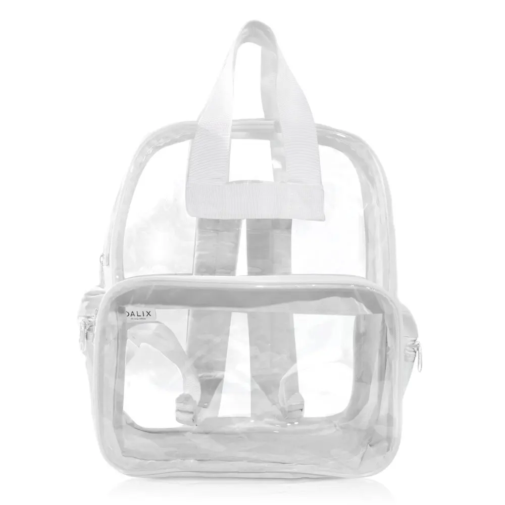 Small Clear Backpack Transparent PVC Security Security School Bag in White