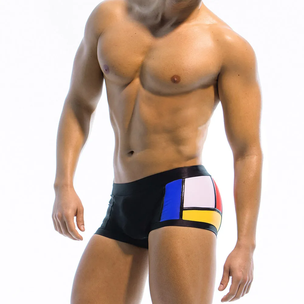 Mens Swimwear Swim Briefs Boxer Swimsuits Male Color Block Surf Shorts Trunks Square Leg Bathing Suits Boardshorts Underpants