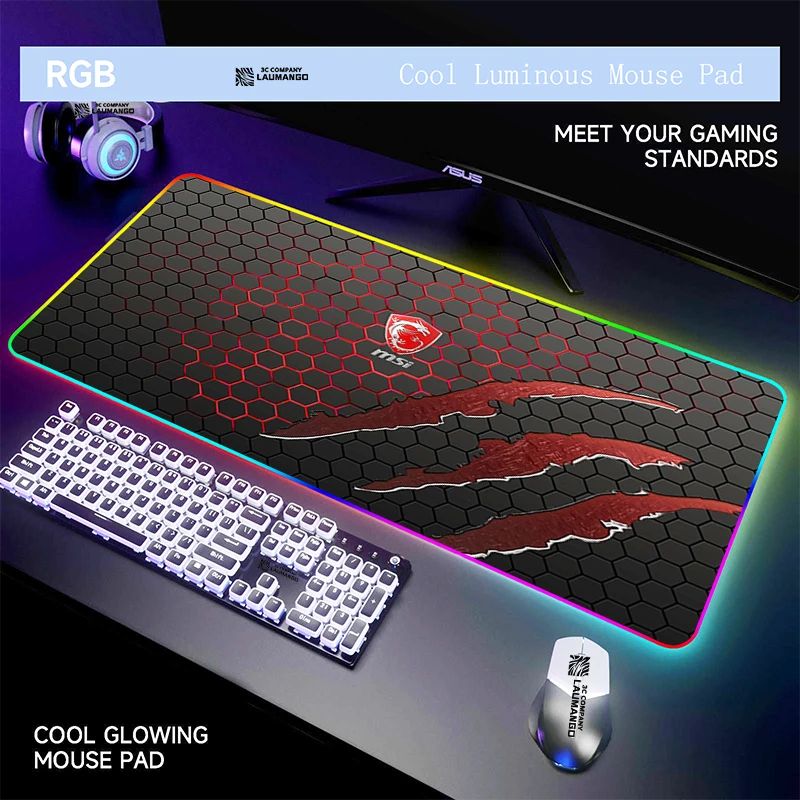 

MSI Mousepad Mouse Mats Computer Pad Accessories Gaming Gamer Backlight Pc Large Mat RGB Laptop Keyboard Mause Tapis De Souris