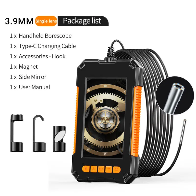 

Промышленная эндоскопическая камера 3,9 мм, 4,3-дюймовый HD-экран, камера-змея 1080P с полужестким кабелем для автоматического проверки дренажа двигателя