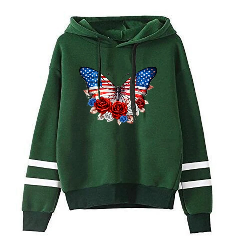 

Американский флаг Бабочка 4 июля США фото печать на толстовках Harajuku стиль спортивные свитера уличная одежда
