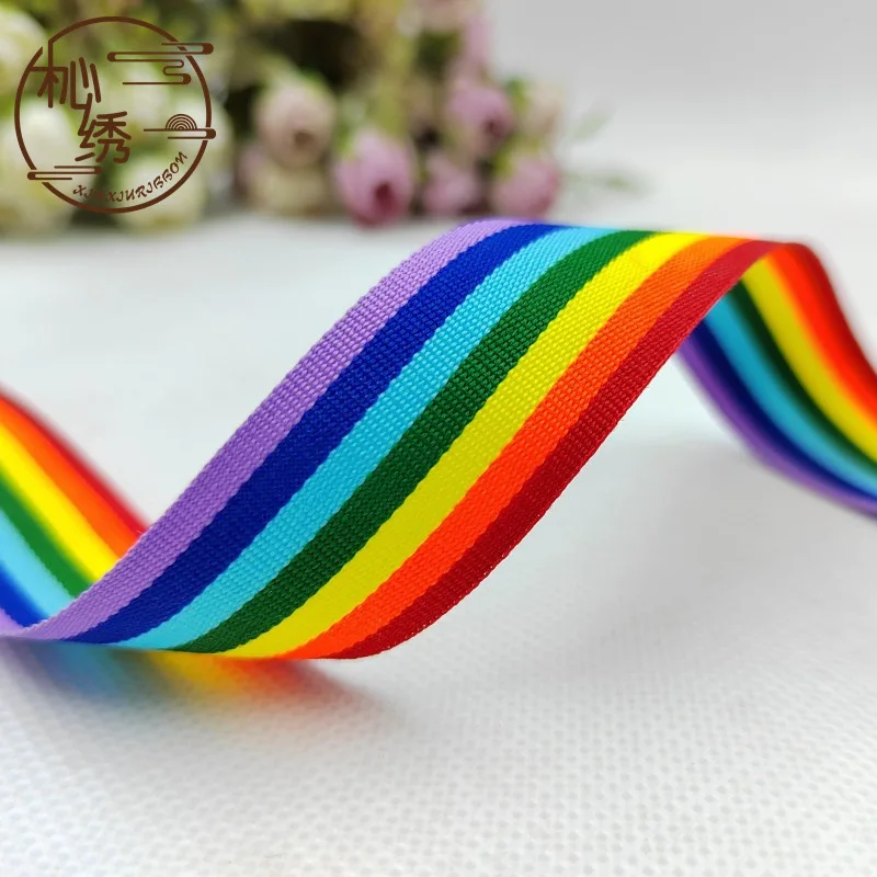 100 ярдов Полиэстеровая цветная Радужная лента в полоску для одежды обуви шляп
