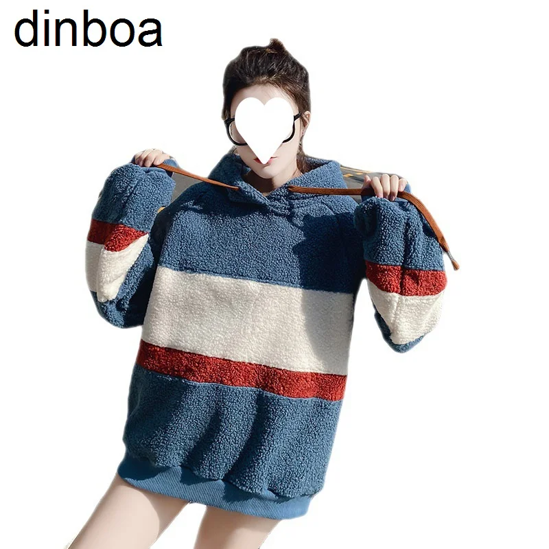 

Dinboa-foreign Trade Y2k Lamb Wool Sweater Women's New Loose Plush Thickened Hooded Coat in Autumn and Winter 2023