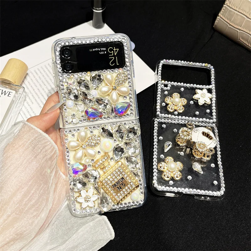 

Perfume Bottle Flower Diamond Phone Case for Samsung Galaxy Z Flip 3 Z Flip 4 Z Flip 5 Hard PC Back Cover for ZFlip5 Case Shell